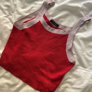 Red knit cropped tank top